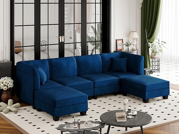 Blue velvet statement couch for home trends of 2024